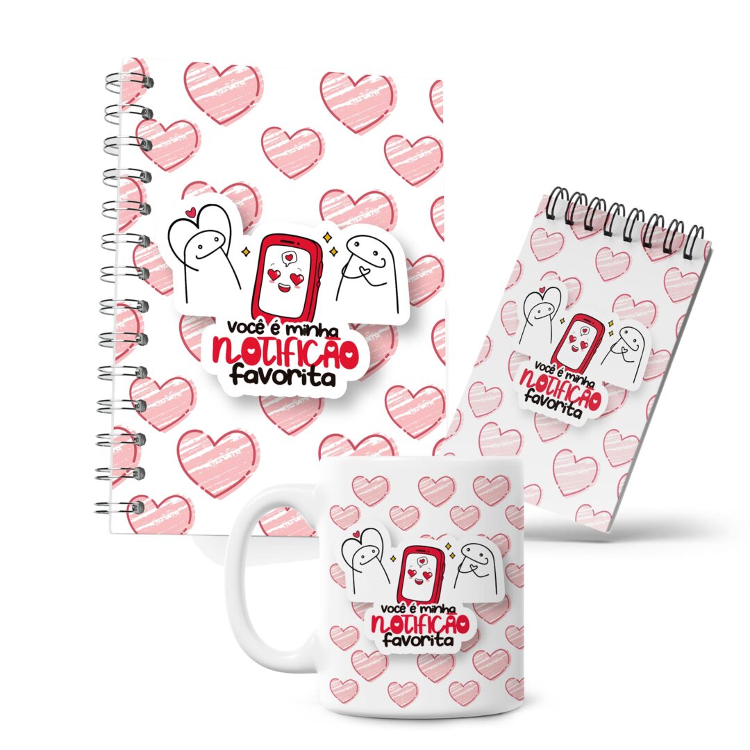 Kit Caderno, Bloco e Caneca - Amor - Flork - Notificação