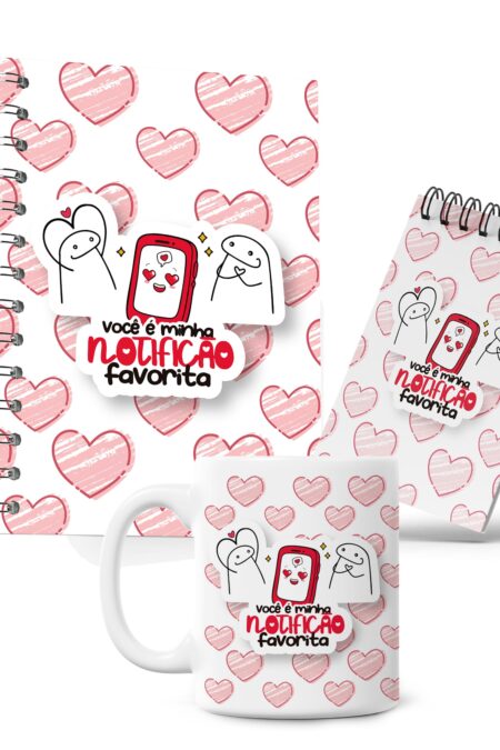 Kit Caderno, Bloco e Caneca - Amor - Flork - Notificação