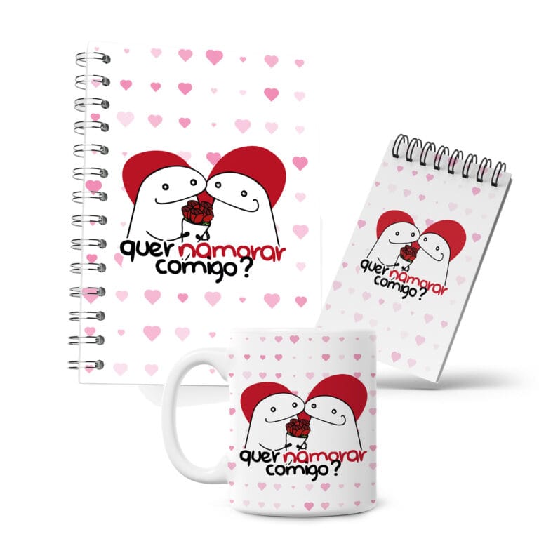 Kit Caderno, Bloco e Caneca – Amor – Flork – Quer Namorar