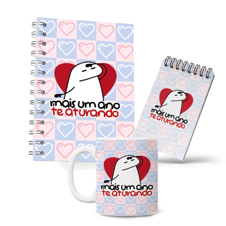 Kit Caderno, Bloco e Caneca – Amor – Flork – Te Aturando