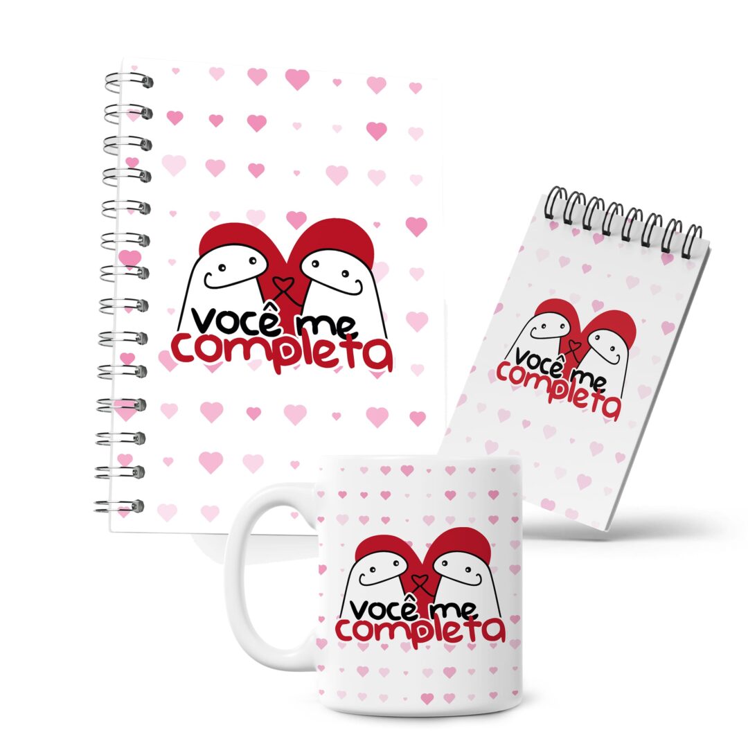 Kit Caderno, Bloco e Caneca - Amor - Flork - Me Completa