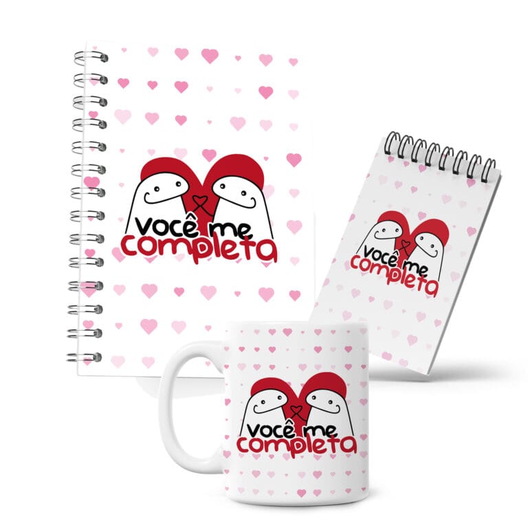 Kit Caderno, Bloco e Caneca – Amor – Flork – Me Completa
