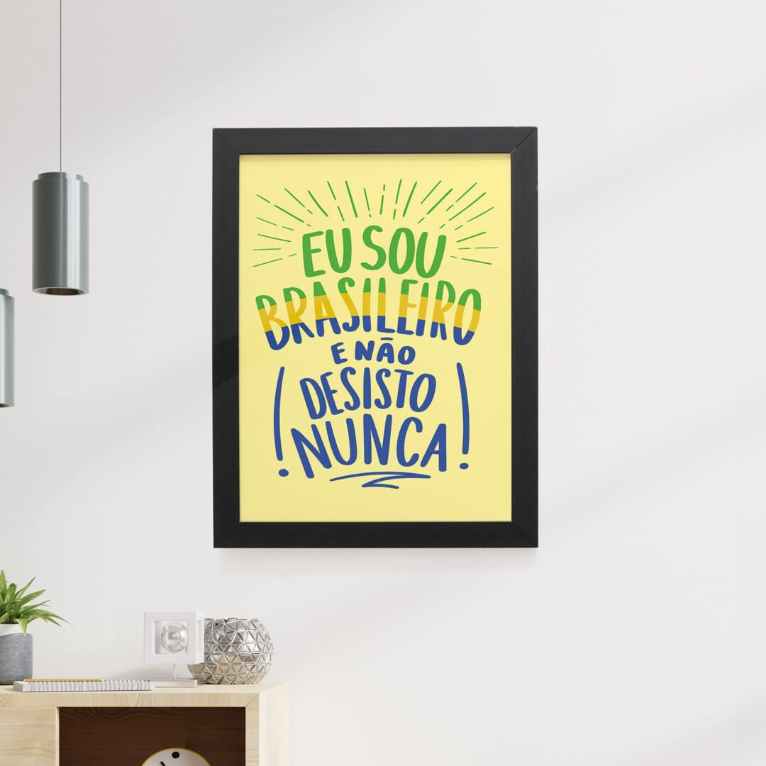 Quadro Decorativo 30x42cm - Não Desisto Nunca - Amarelo