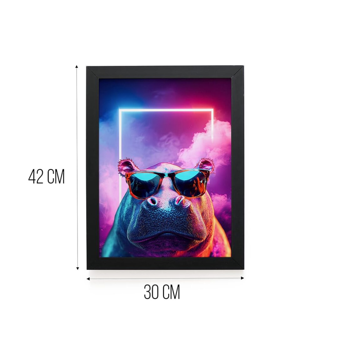 Quadro Decorativo 30x42cm - Neon - Hipopótamo