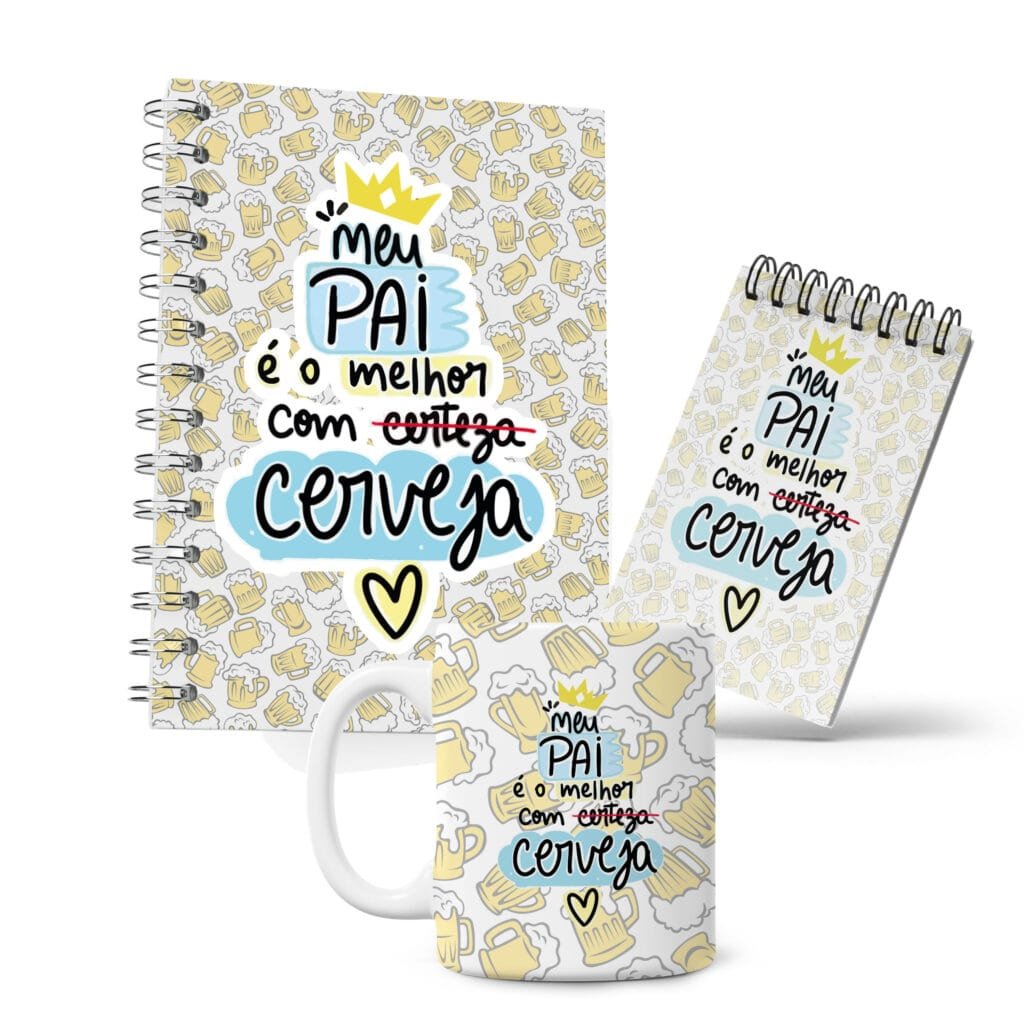 Kit Caderno, Bloco e Caneca - Pai com Cerveja