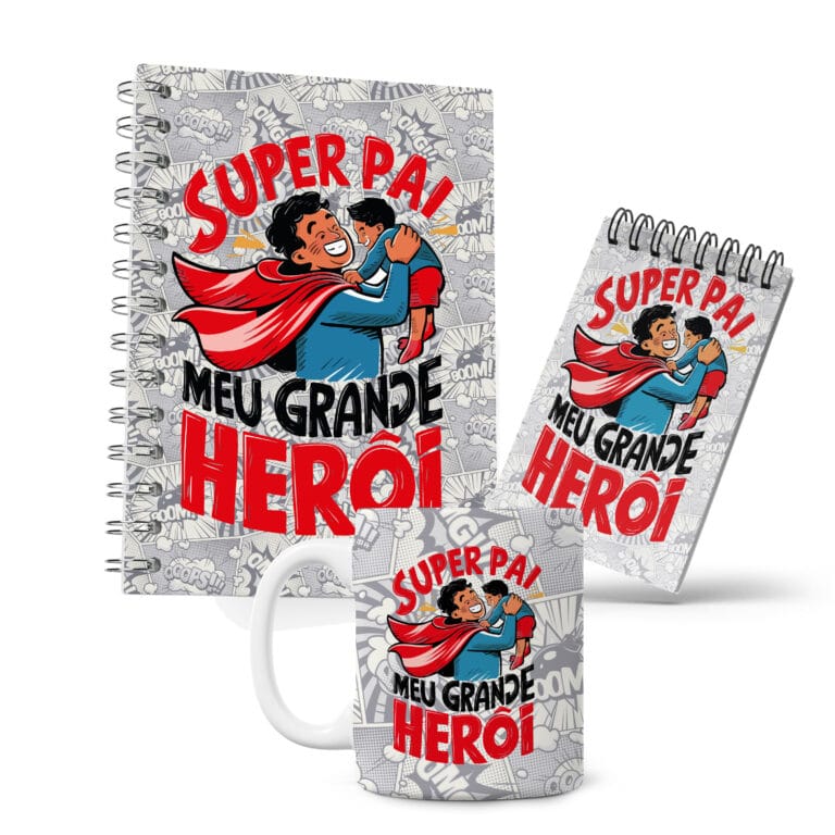 Kit Caderno, Bloco e Caneca – Super Pai