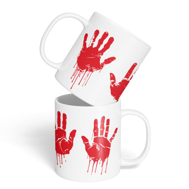 Caneca Cerâmica – Halloween – Mãos de Sangue