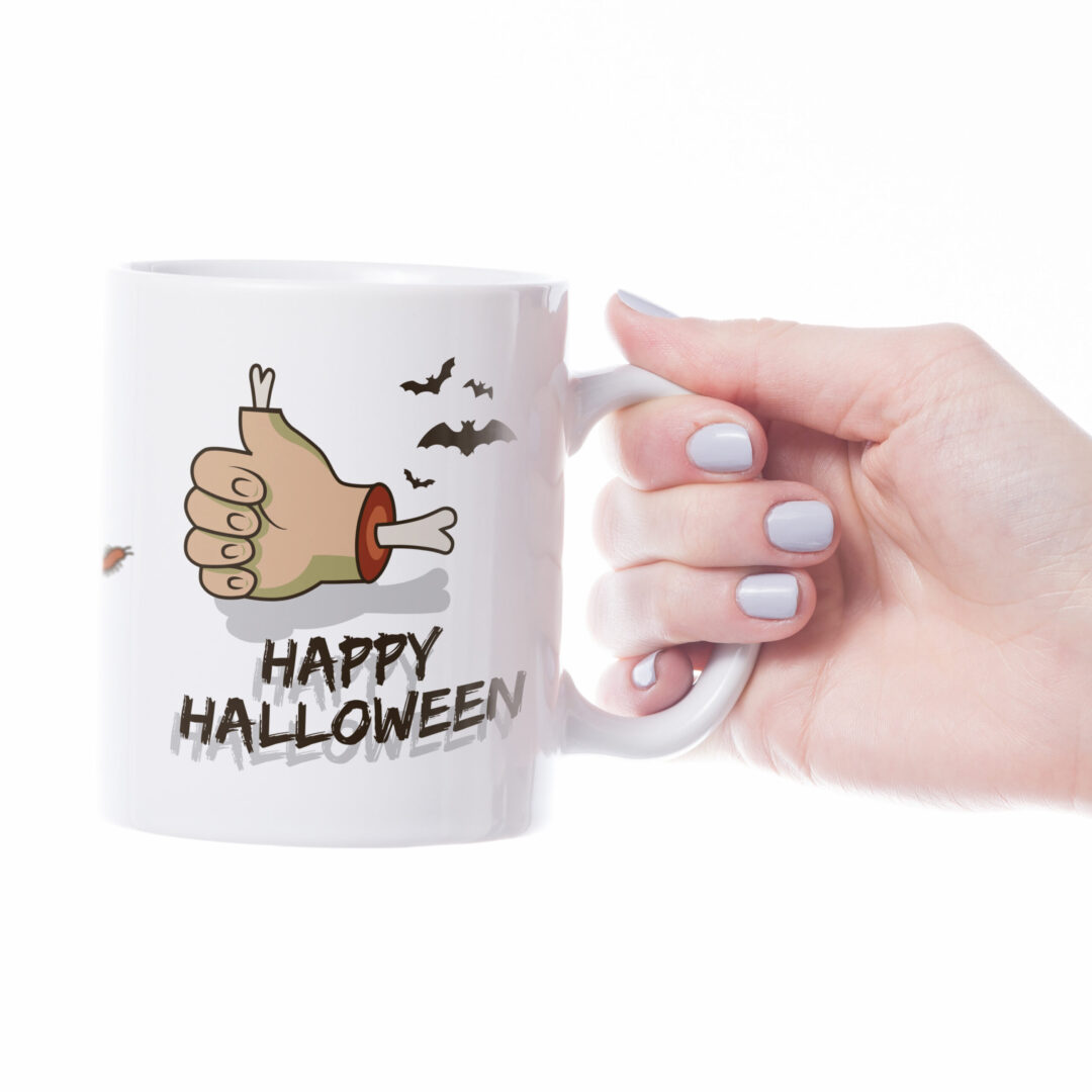 Caneca Cerâmica - Halloween - Mãozinha Happy Halloween