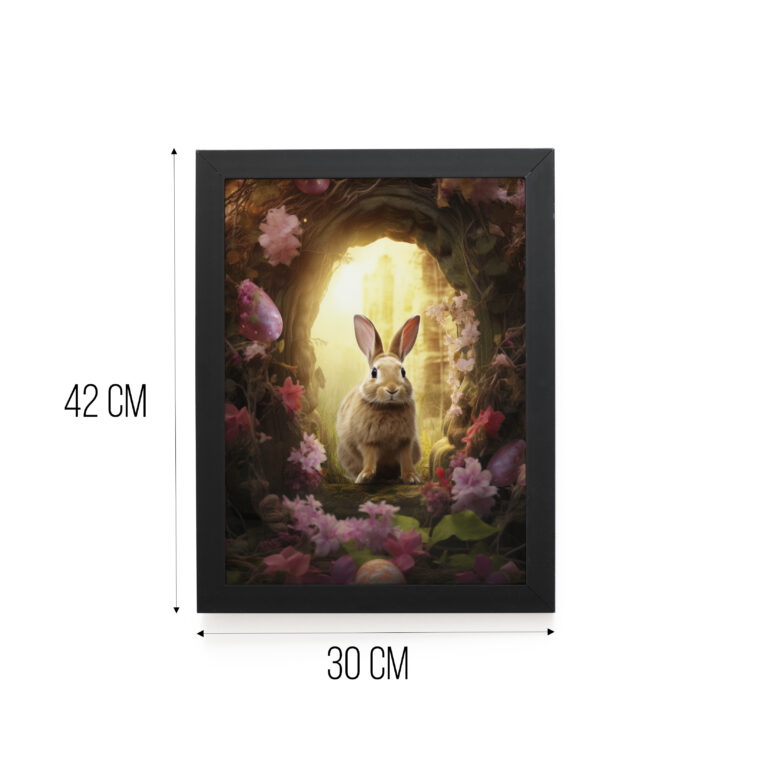 Quadro Decorativo 30x42cm – Páscoa – Coelho Floral Rosa