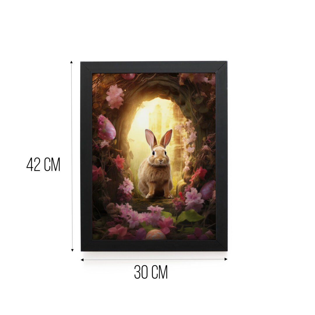 Quadro Decorativo 30x42cm - Páscoa - Coelho Floral Rosa