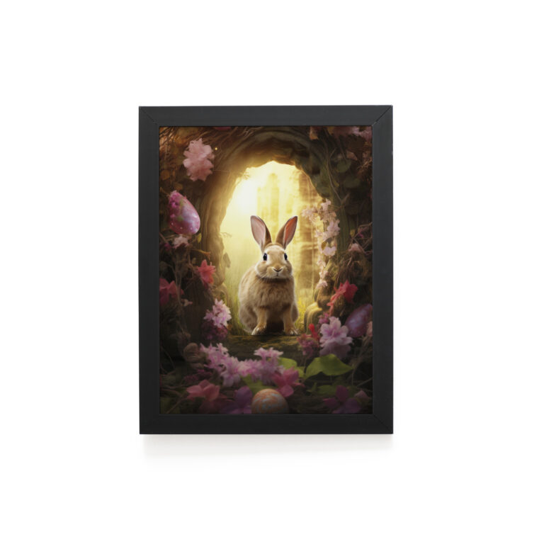 Quadro Decorativo 30x42cm – Páscoa – Coelho Floral Rosa