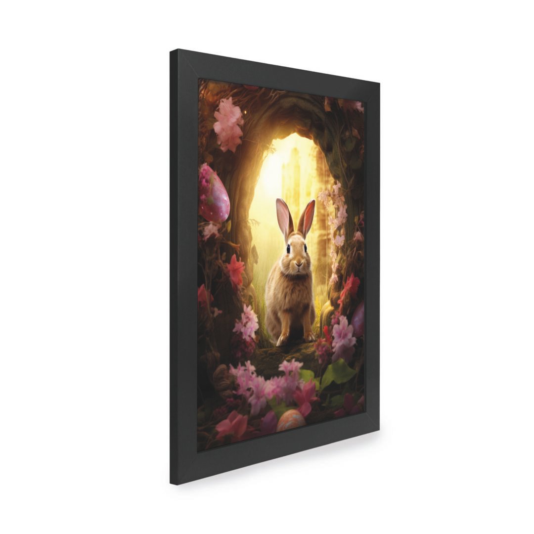 Quadro Decorativo 30x42cm - Páscoa - Coelho Floral Rosa