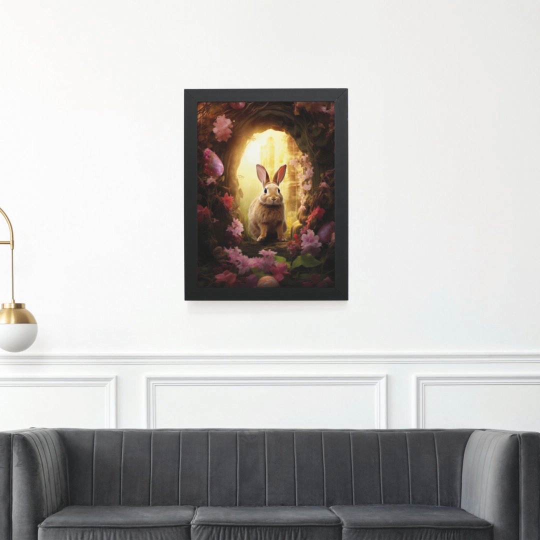 Quadro Decorativo 30x42cm - Páscoa - Coelho Floral Rosa