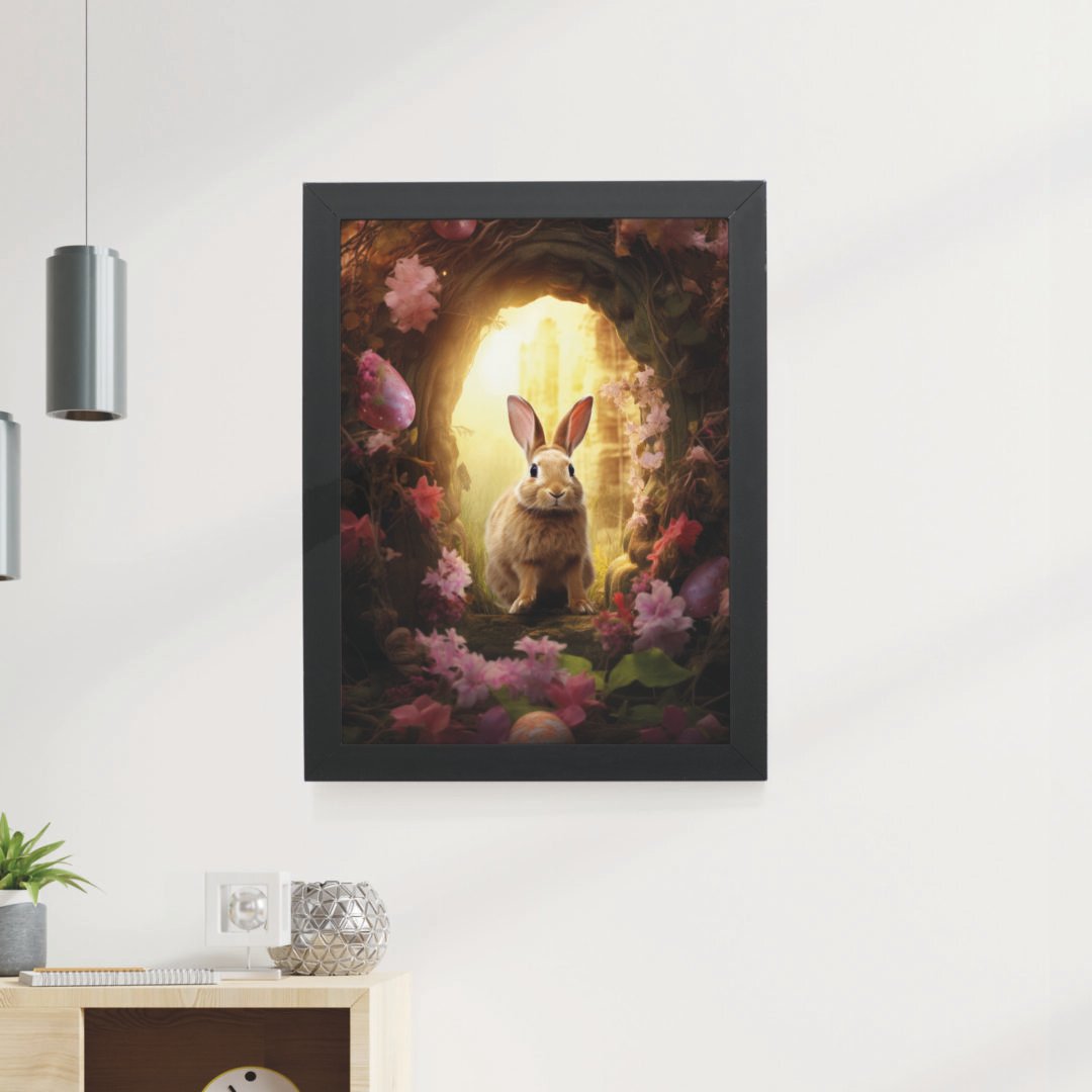 Quadro Decorativo 30x42cm - Páscoa - Coelho Floral Rosa