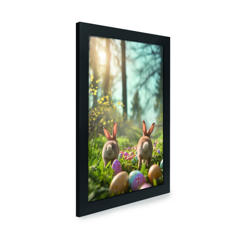 Quadro Decorativo 30x42cm – Páscoa – Coelhos e Ovos