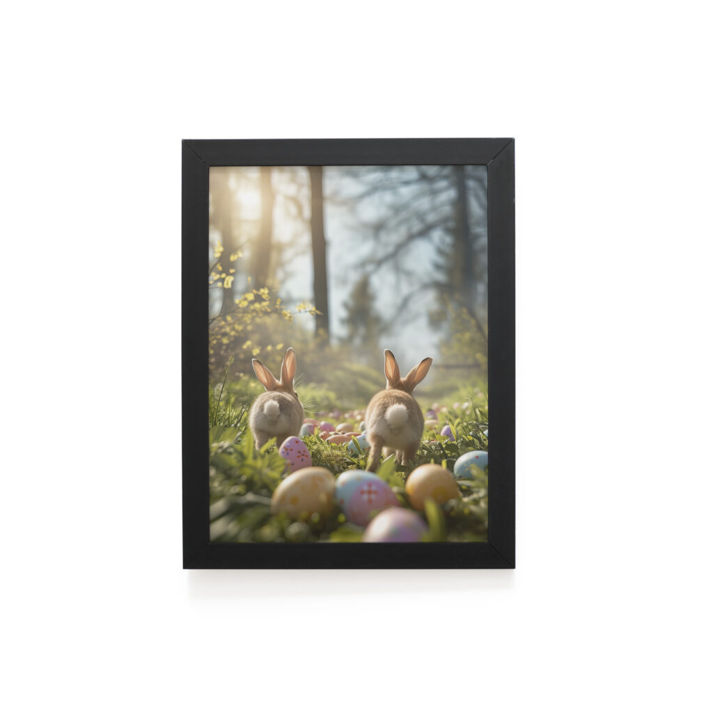 Quadro Decorativo 30x42cm - Páscoa - Coelhos e Ovos