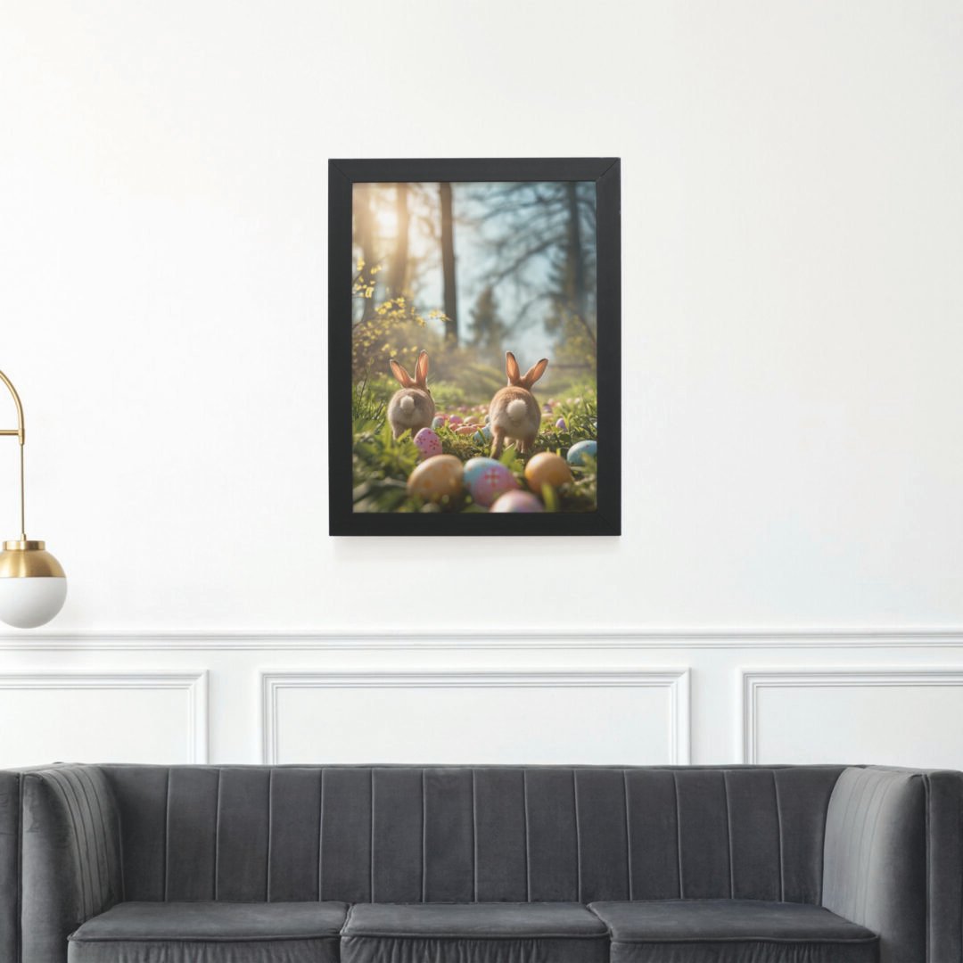 Quadro Decorativo 30x42cm - Páscoa - Coelhos e Ovos