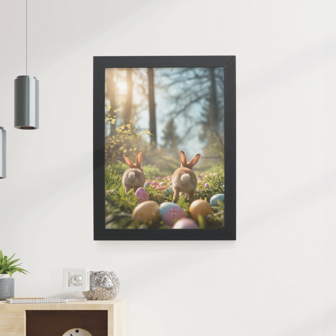 Quadro Decorativo 30x42cm - Páscoa - Coelhos e Ovos
