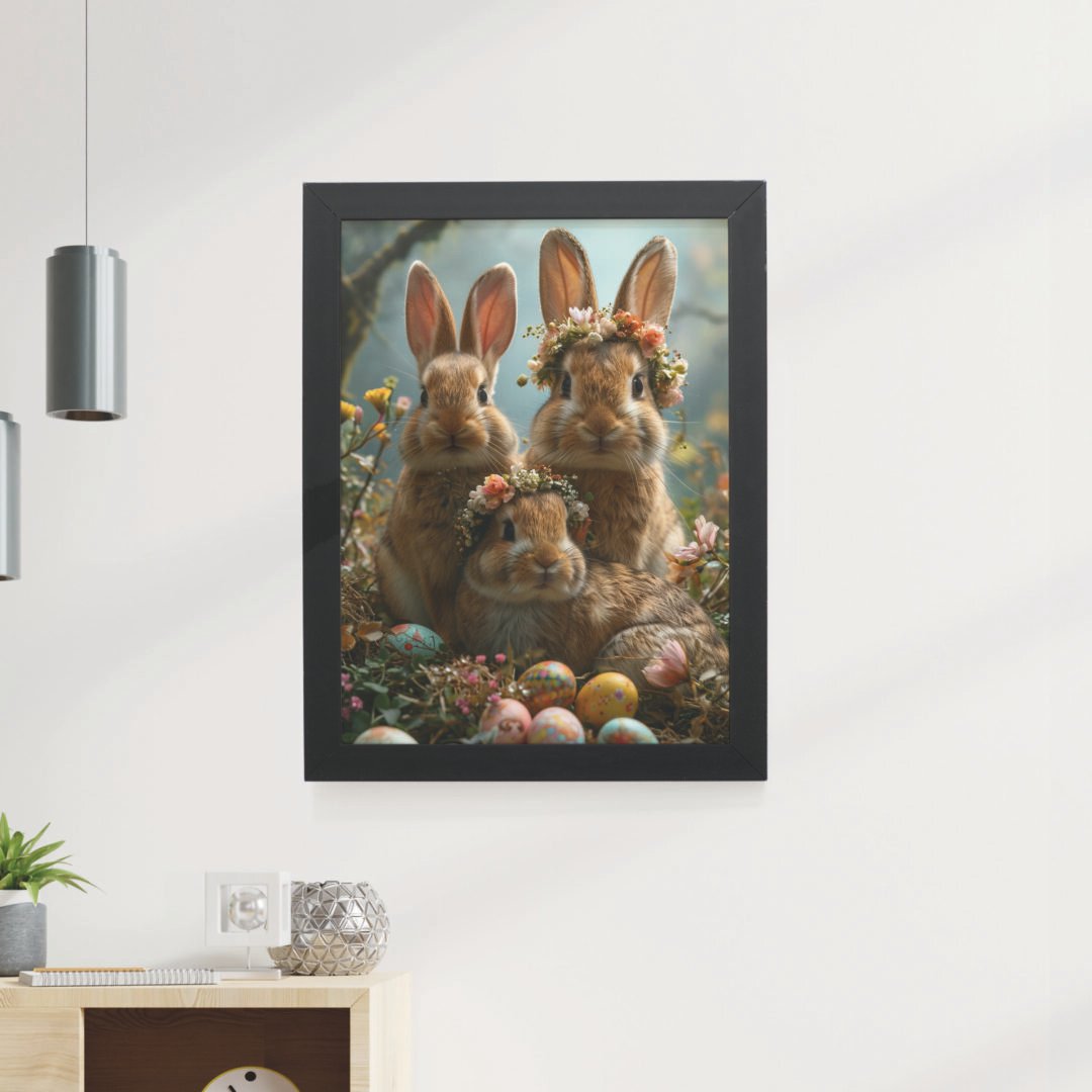 Quadro Decorativo 30x42cm - Páscoa - Família de Coelhos