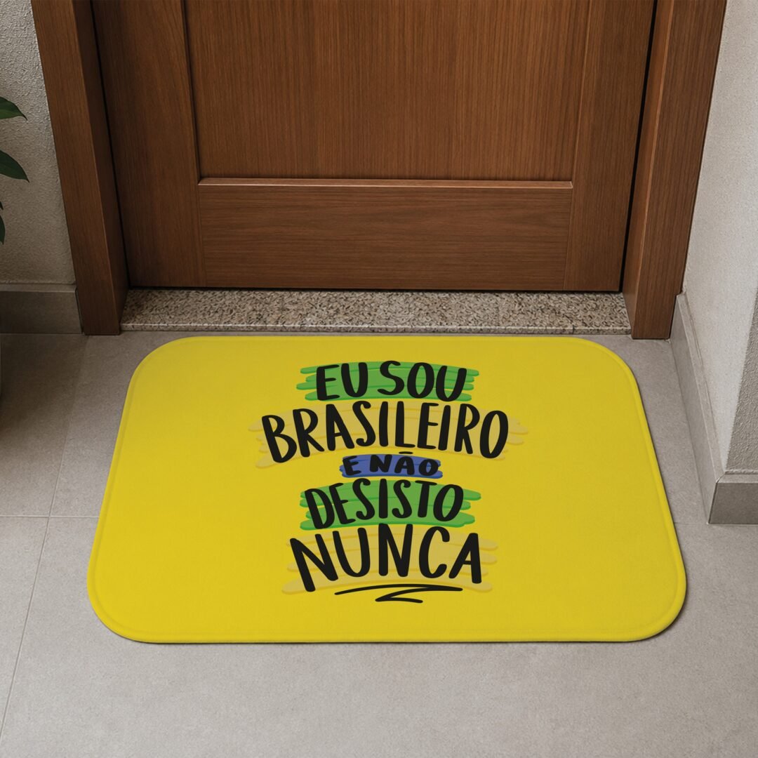 Tapete de Porta 60x40cm - Não Desisto Nunca - Amarelo