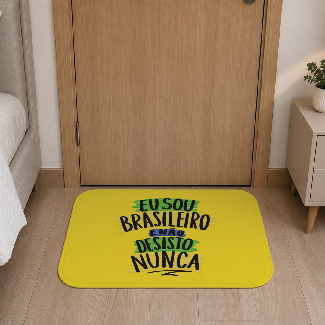Tapete de Porta 60x40cm - Não Desisto Nunca - Amarelo