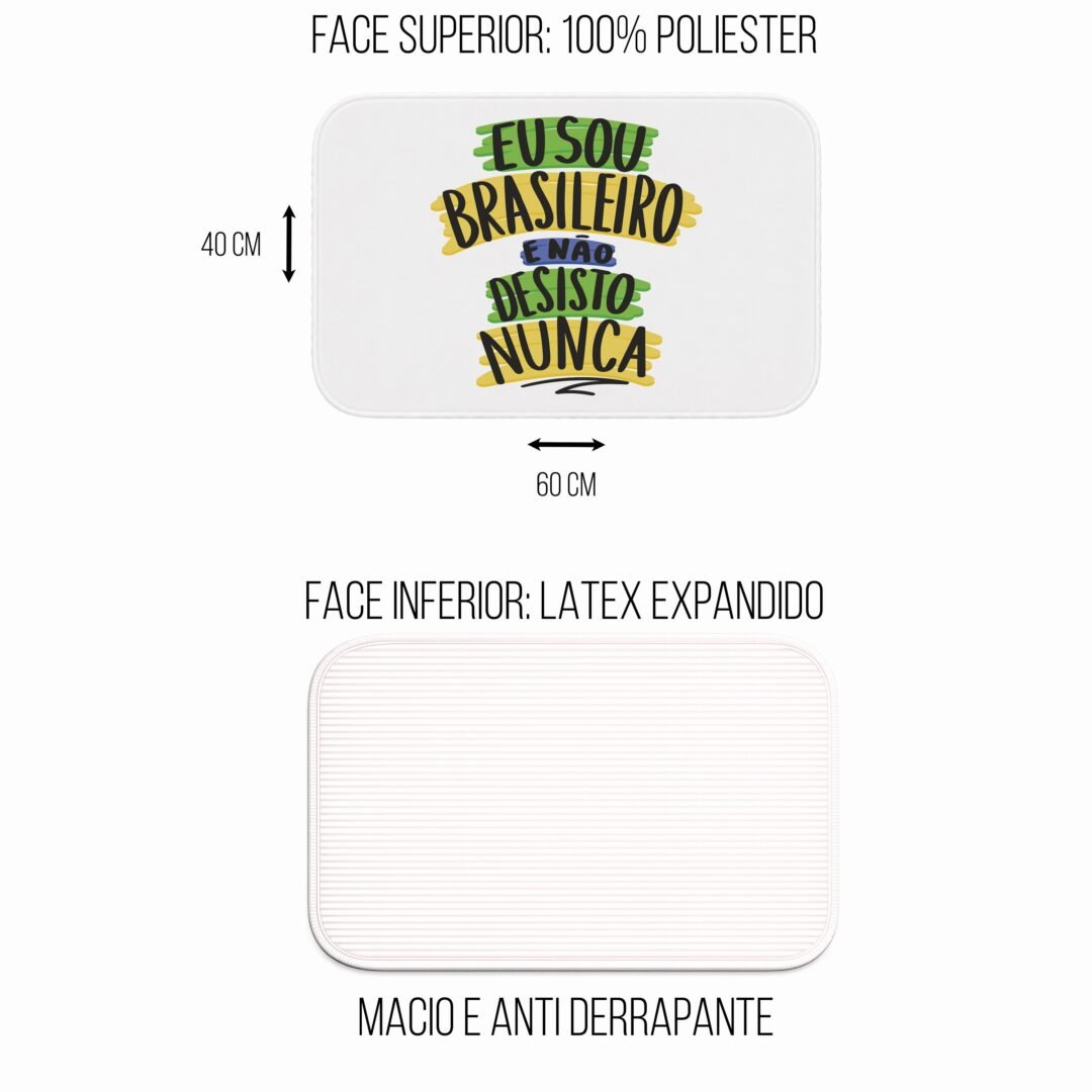 Tapete de Porta 60x40cm - Não Desisto Nunca - Branco