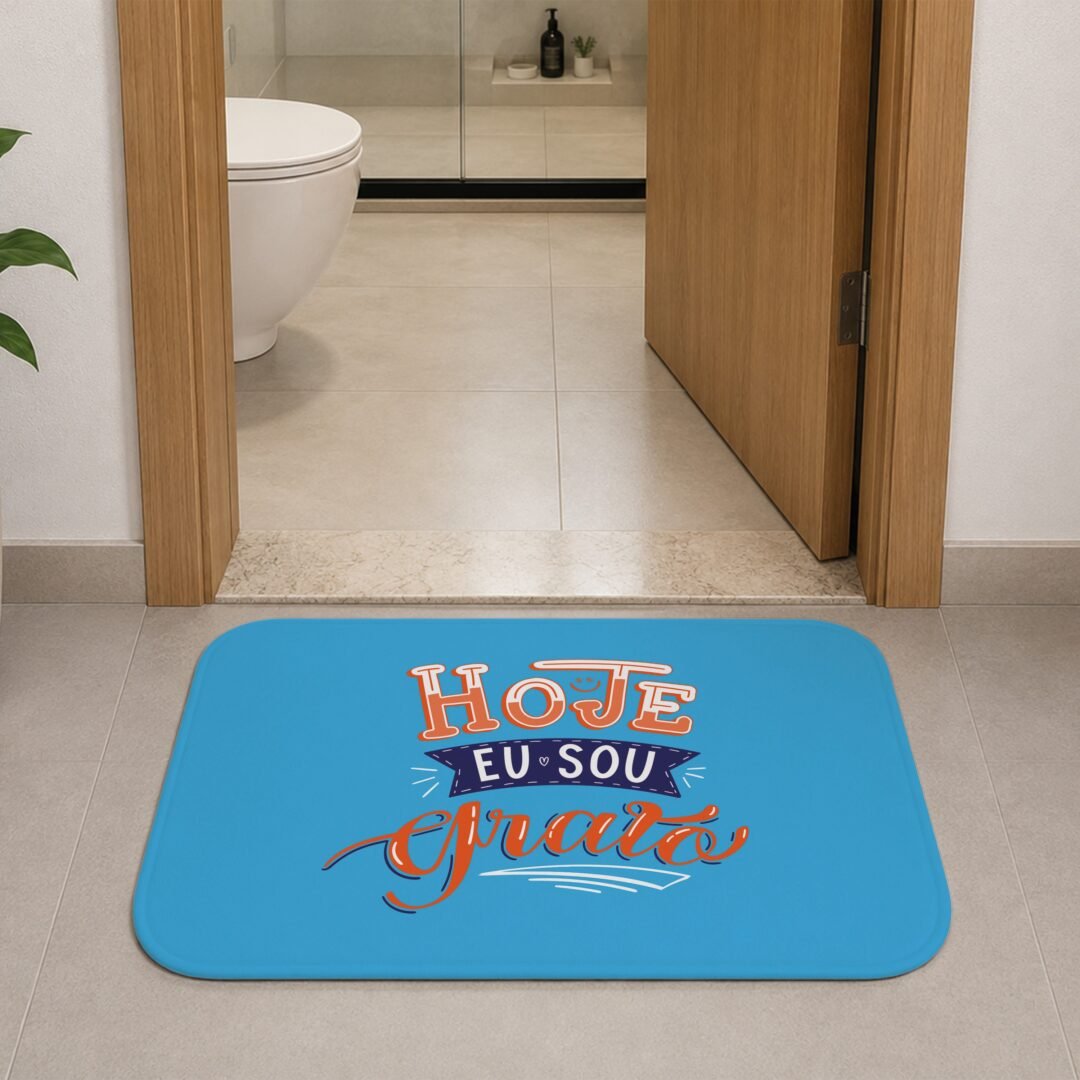 Tapete de Porta 60x40cm - Hoje Eu Sou Grato - Azul