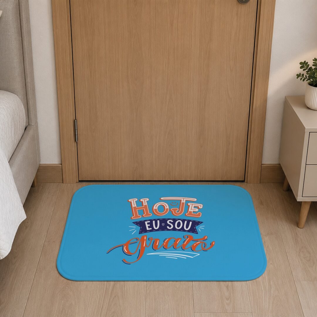 Tapete de Porta 60x40cm - Hoje Eu Sou Grato - Azul