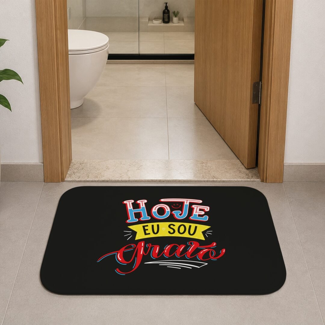 Tapete de Porta 60x40cm - Hoje Eu Sou Grato - Preto