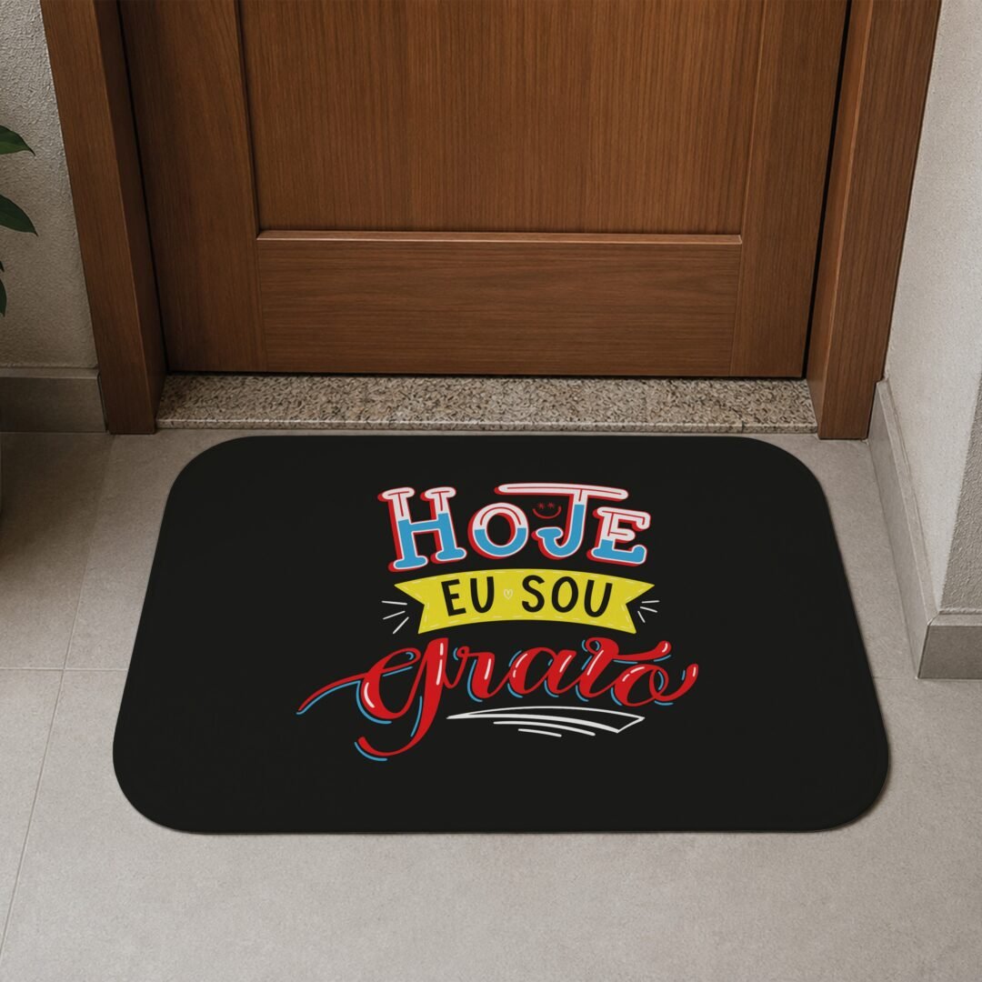 Tapete de Porta 60x40cm - Hoje Eu Sou Grato - Preto