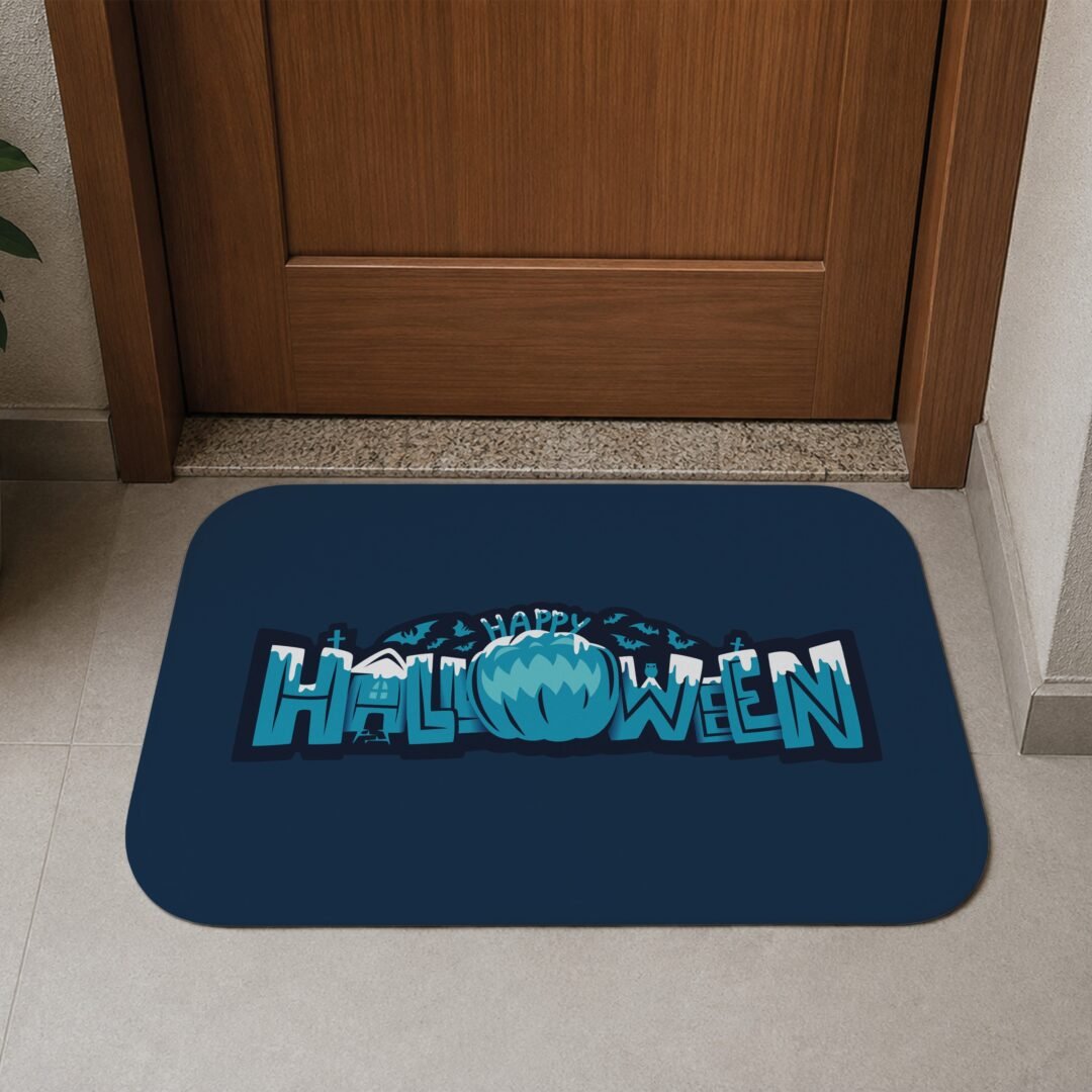 Tapete de Porta 60x40cm - Happy Halloween - Azul