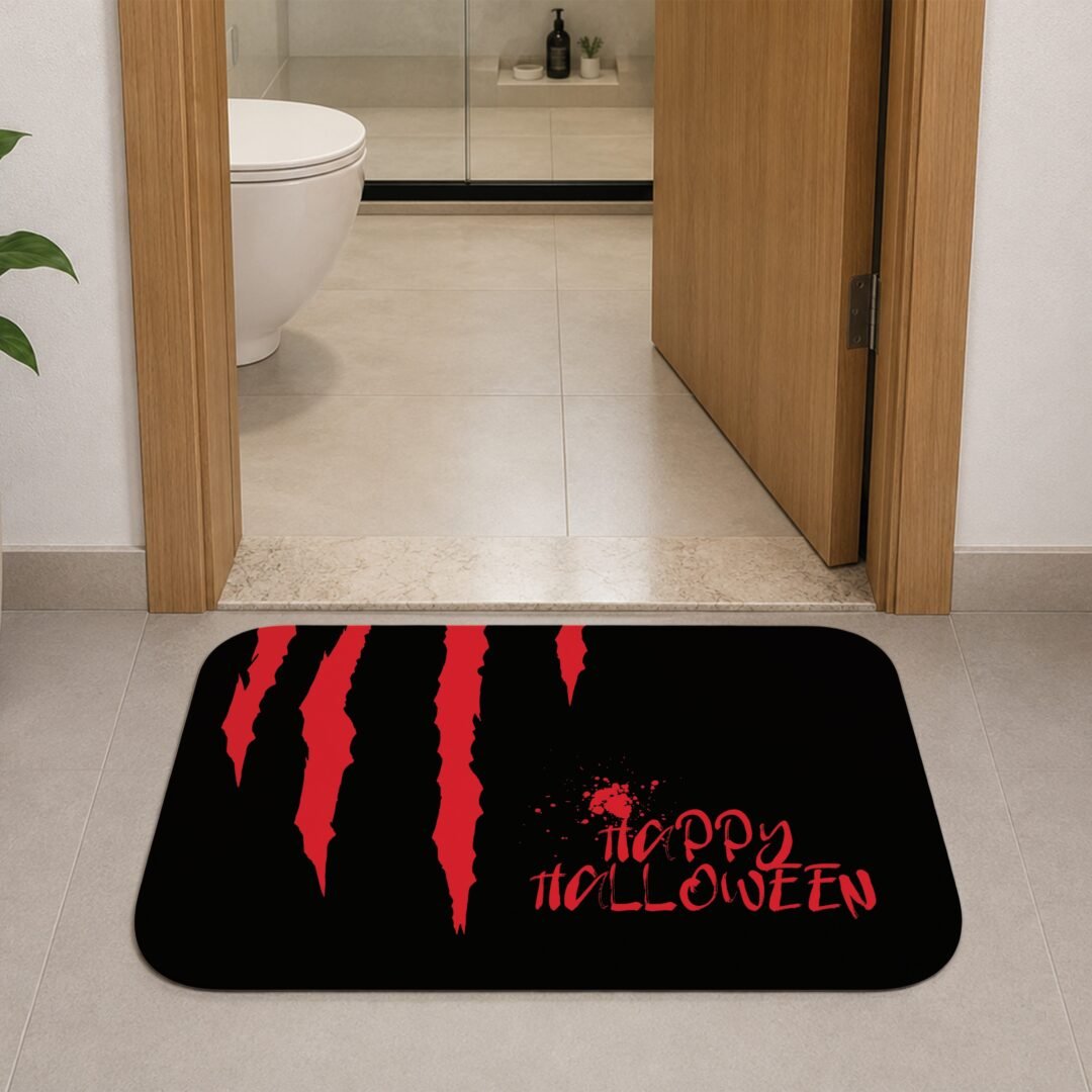 Tapete de Porta 60x40cm - Happy Halloween - Preto e Vermelho
