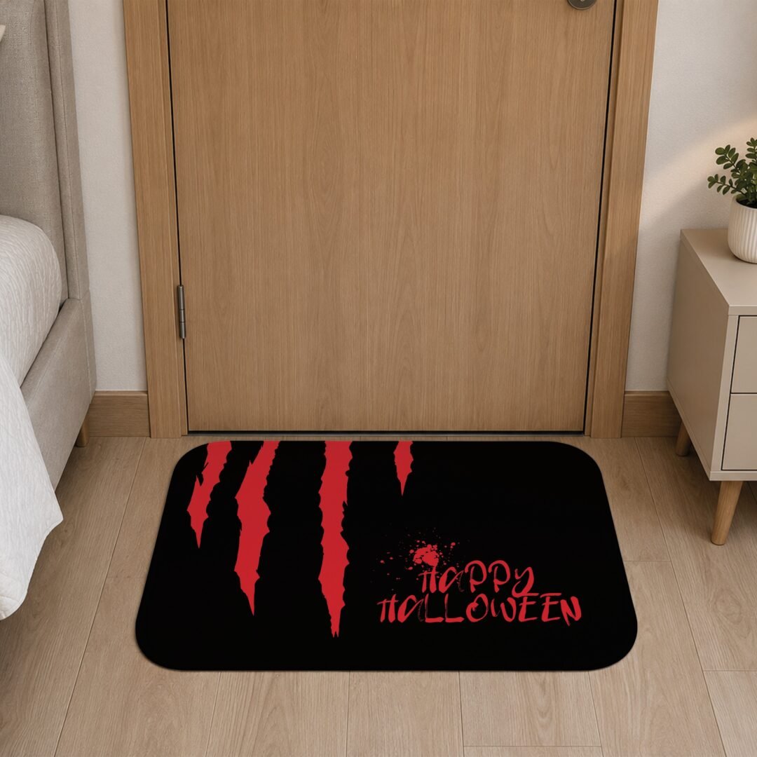 Tapete de Porta 60x40cm - Happy Halloween - Preto e Vermelho