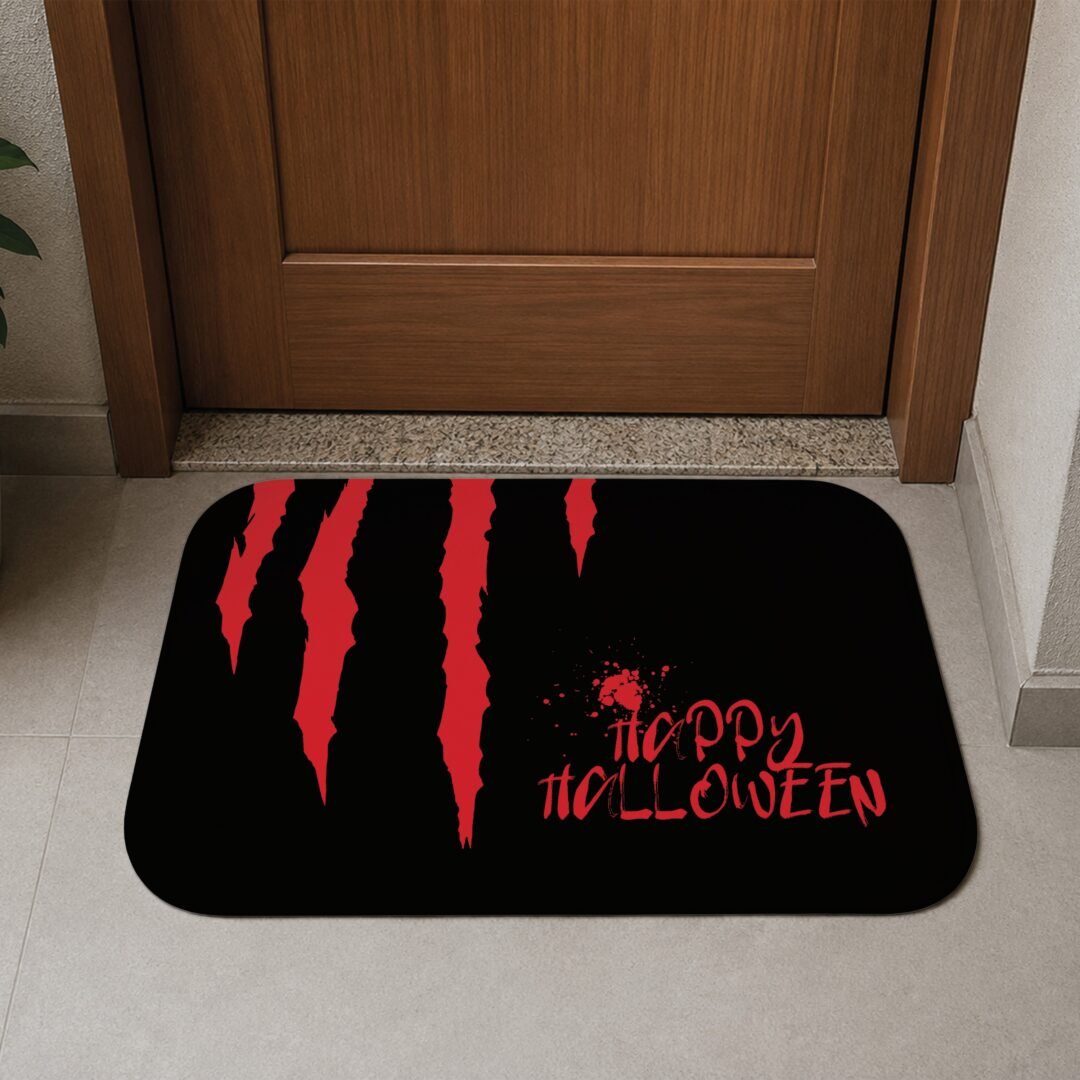 Tapete de Porta 60x40cm - Happy Halloween - Preto e Vermelho