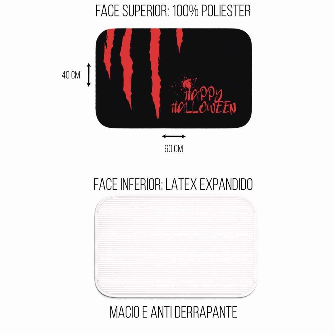 Tapete de Porta 60x40cm - Happy Halloween - Preto e Vermelho