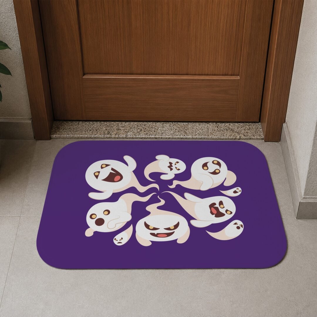 Tapete de Porta 60x40cm - Halloween - Fantasmas - Roxo