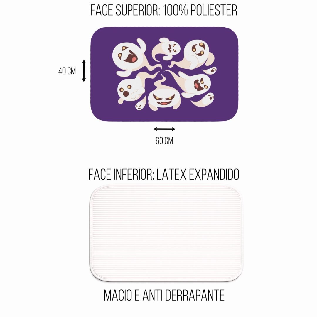 Tapete de Porta 60x40cm - Halloween - Fantasmas - Roxo