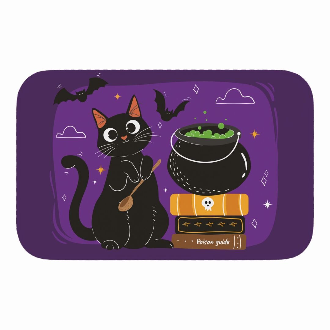 Tapete de Porta 60x40cm - Halloween - Gato Preto Bruxo