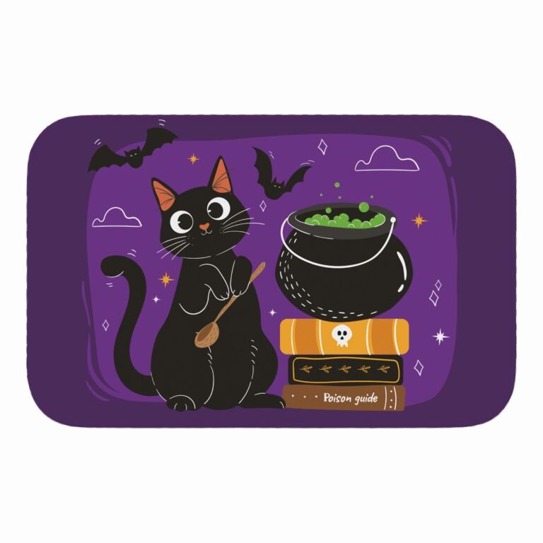Tapete de Porta 60x40cm – Halloween – Gato Preto Bruxo