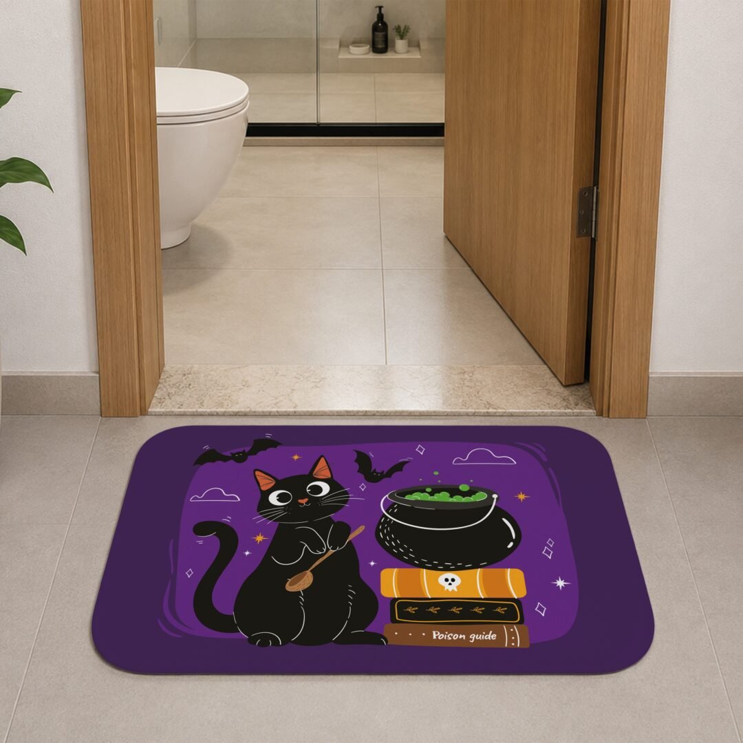 Tapete de Porta 60x40cm - Halloween - Gato Preto Bruxo
