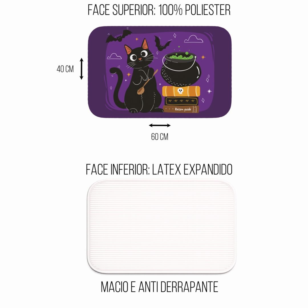 Tapete de Porta 60x40cm - Halloween - Gato Preto Bruxo