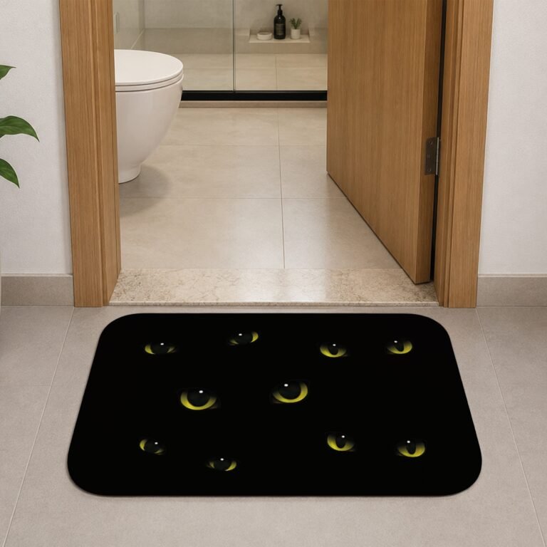 Tapete de Porta 60x40cm – Halloween – Olhos Gato Preto