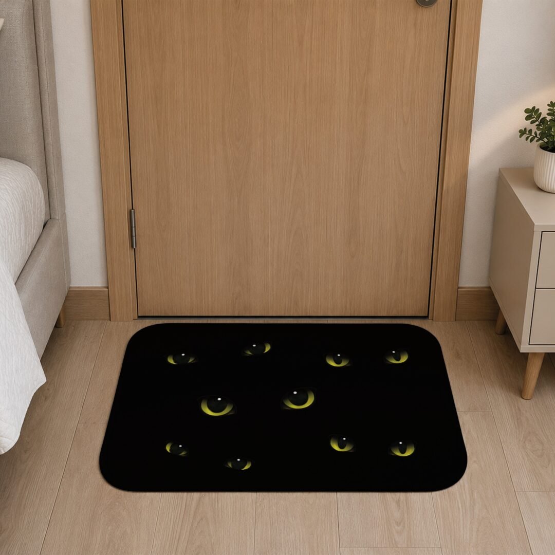 Tapete de Porta 60x40cm - Halloween - Olhos Gato Preto
