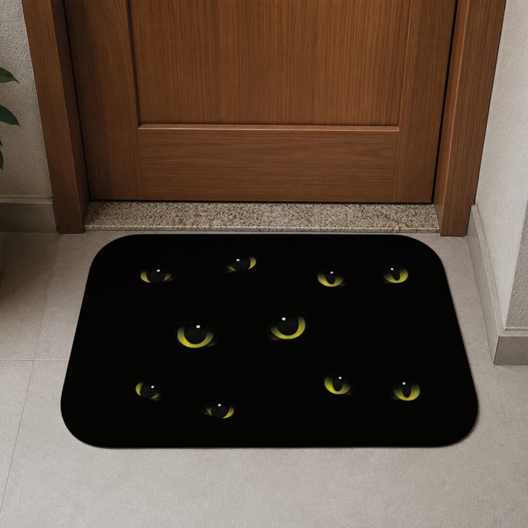 Tapete de Porta 60x40cm - Halloween - Olhos Gato Preto