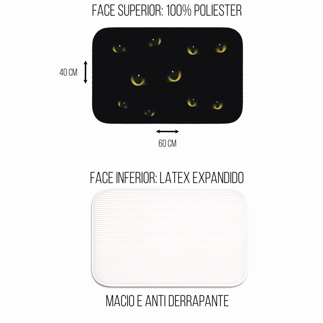 Tapete de Porta 60x40cm - Halloween - Olhos Gato Preto