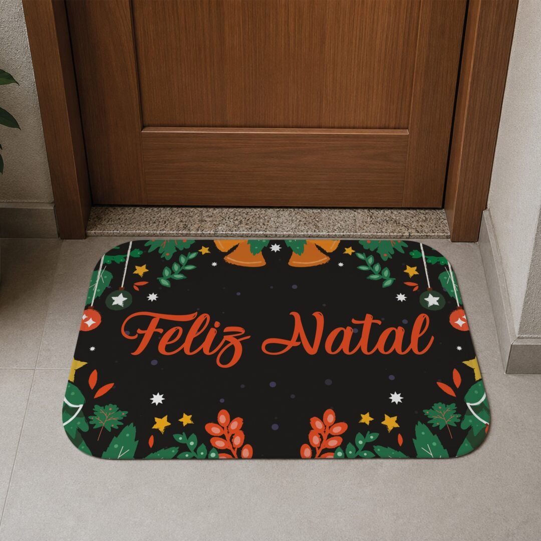 Tapete de Porta 60x40 - Natal - Feliz Natal - Preto