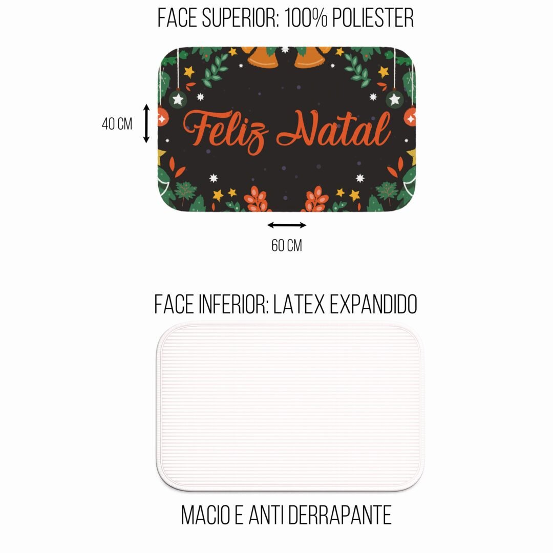 Tapete de Porta 60x40 - Natal - Feliz Natal - Preto