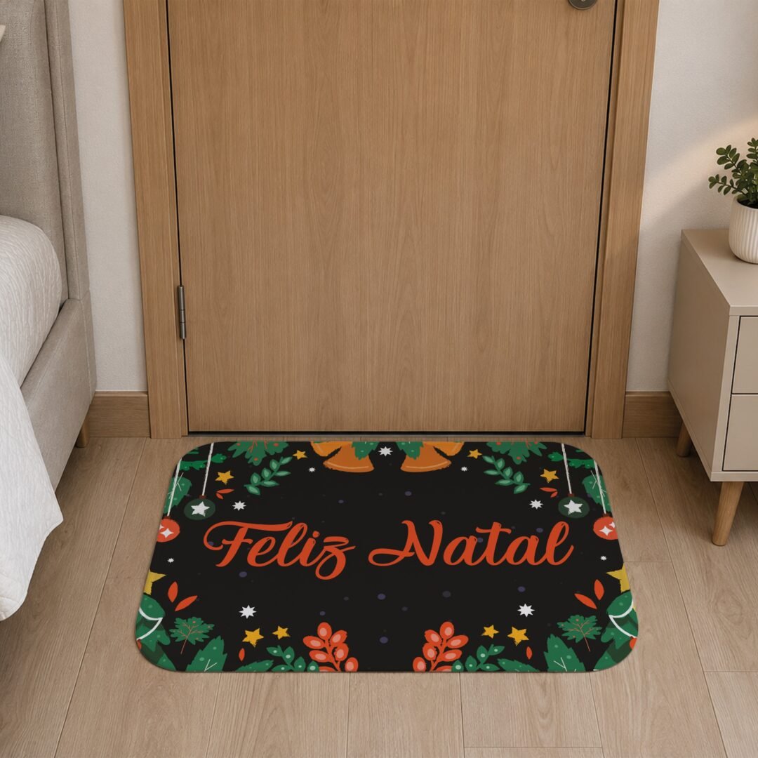 Tapete de Porta 60x40 - Natal - Feliz Natal - Preto