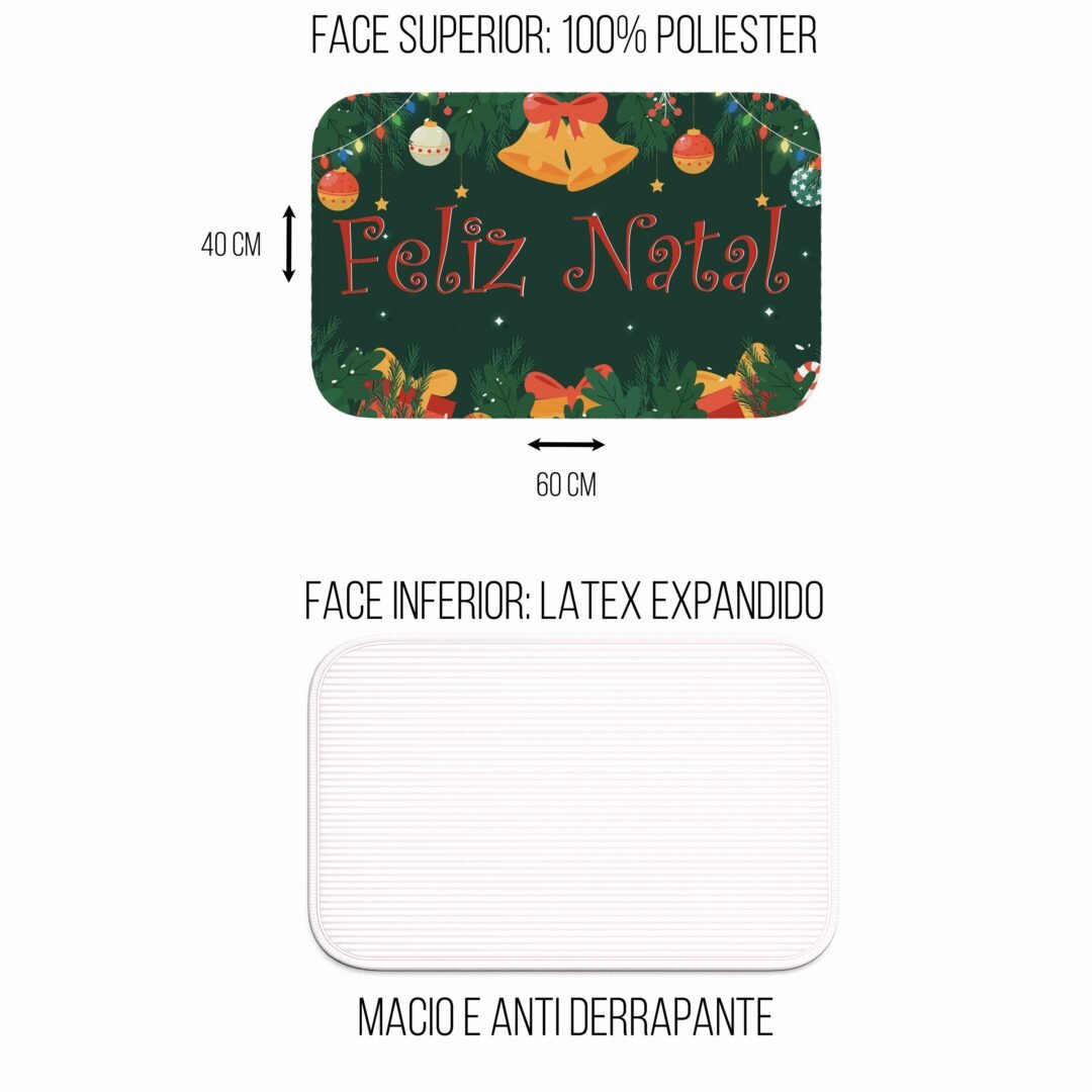 Tapete de Porta 60x40 - Natal - Feliz Natal - Sinos
