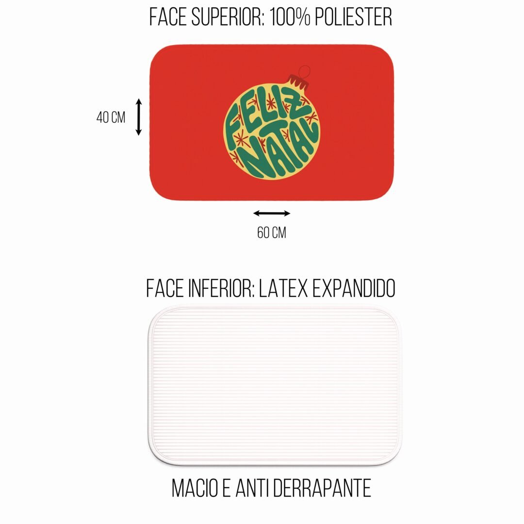 Tapete de Porta 60x40 - Natal - Bola Feliz Natal - Vermelho